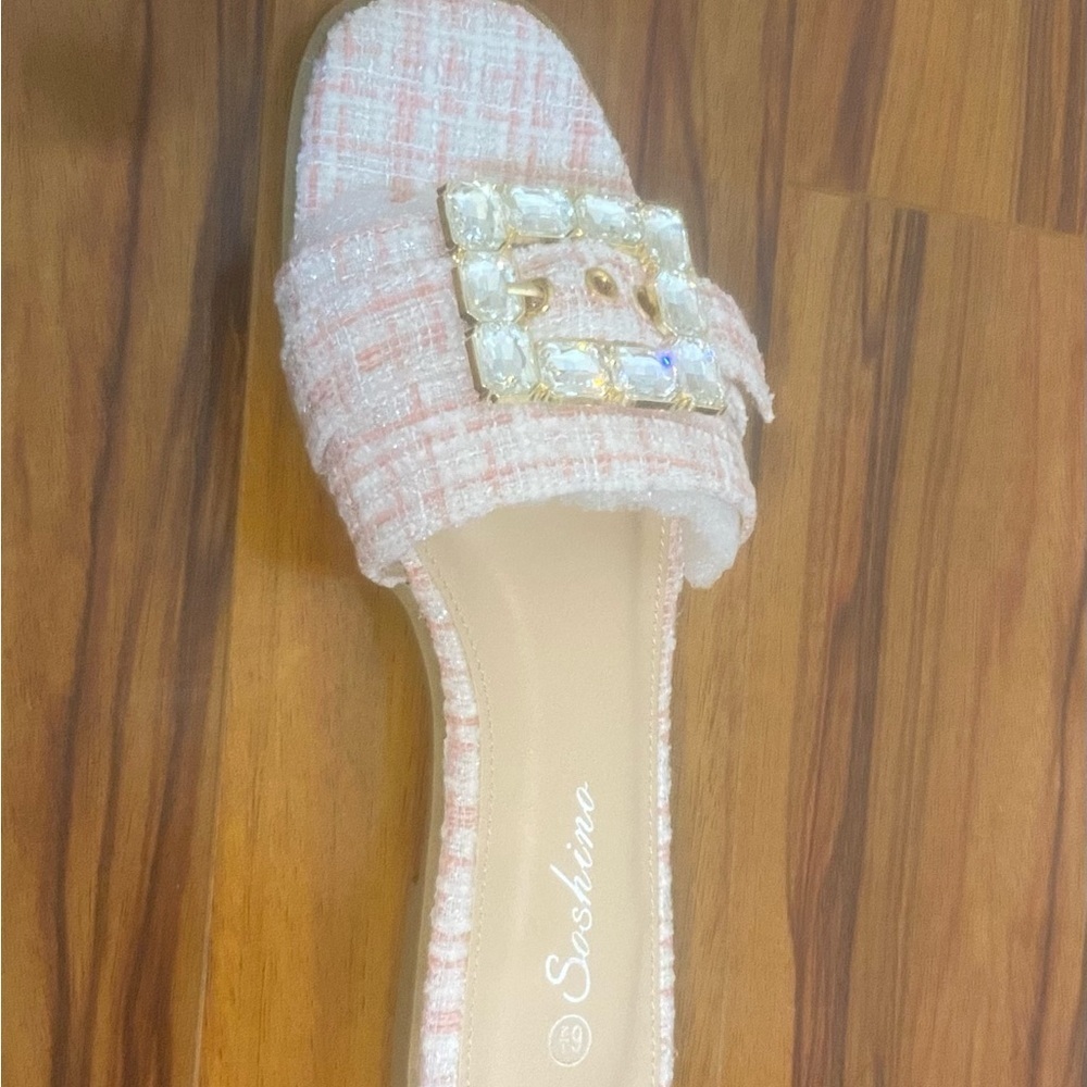 Pink Tweed Slide Sandals - Picture 3 of 5